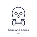 Skull and bones icon from nautical outline collection. Thin line skull and bones icon isolated on white background Royalty Free Stock Photo