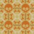 Skull and Bones. Knitted seamless woolen pattern in beige shades