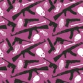 Skull, bones and machine gun, Seamless pattern with image a skull and weapons, Day of The Dead Royalty Free Stock Photo