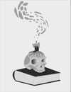 Skull on the book black and white version