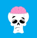 Skull and brain Surprised Emoji. skeleton head astonished emotion isolated