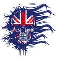 Skull with British flag illustration, T-Shirt graphics, vector design