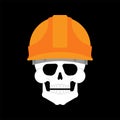 Skull in building helmet. Builder skeleton head