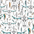 Skull of bull in Tribal boho style seamless pattern