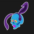 a skull with bunny ears wearing headphones on a black isolated background vector image Royalty Free Stock Photo