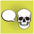 Skull Cartoon Drawing with Bubble Speech Pop Art Background Vector