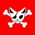 Skull cat and crossbones. Feline pirate flag. vector illustration Royalty Free Stock Photo