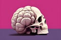 Skull with cauliflower brain against vivid pink background