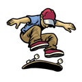 Skull character playing skateboard doing kickflip Royalty Free Stock Photo