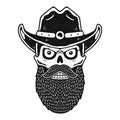 Skull cowboy with beard in hat.