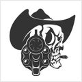 Skull In Cowboy Hat And Gun