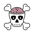 Skull crossbones icon brain vector Halloween logo zombie pirate symbol bone ghost head cartoon character doodle illustration desig