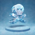 Skull Crossbones icon. Cracked blue Ice Skull Crossbones symbol on blue snow podium Royalty Free Stock Photo