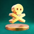 Skull Crossbones icon. Fortuna Gold Skull Crossbones symbol on golden podium Royalty Free Stock Photo