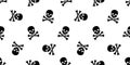 Skull Crossbones seamless pattern Halloween pirate bone star poison Ghost Christ cross scarf isolated tile background illus