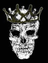 Skull with crown, king icon hand draw art vector graffiti, white color on the black background. Royalty Free Stock Photo