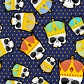 Skull Crown Seamless pattern. Vector background for Kings of str