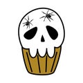 Cute skull cupcake funny halloween vector illustration isolated on white background Royalty Free Stock Photo