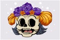 Skull cute wearing purple flower crown illustration