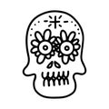 Skull decorated with cross and flowers . Vector