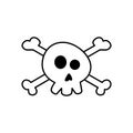 Skull doodle drawing. Funny halloween skull with crossbones. Royalty Free Stock Photo