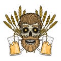 Skull with ears of wheat and glass of beer.