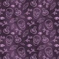 Skull With Eyes. Cute Halloween Background. Seamless Pattern Background.
