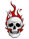 Skull On Fire With Flames Illustration In White Background