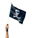 Skull flag in hand waving