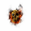 Skull flames Fire effect on white background