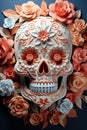 skull with flowers, day of the dead concept. Generative AI