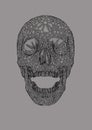 Skull front drawing boho style on white BG