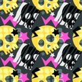 Skull funky seamless rough grunge pattern, modern design template.