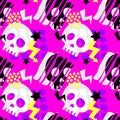 Skull funky seamless rough grunge pattern, modern design template.