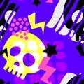 Skull funky seamless rough grunge pattern, modern design template.