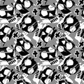 Skull funky seamless rough grunge pattern, modern design template.