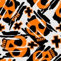 Skull funky seamless rough grunge pattern, modern design template.