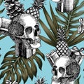 Skull gifts pineapple cone tropical background