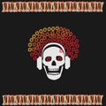 Skull girl in headphones with red hair