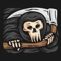 Skull grim reaper with the sickle logo. vector illustration