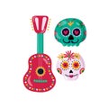 Skull guitar for mexican holiday and carnival. Bright colorful stylish vector illustration about Mexico. Traditional Royalty Free Stock Photo