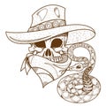 Skull in a hat. Cowboy. Wild West theme illustration