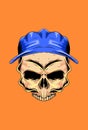 Skull with hat and orange background color vector illustration Royalty Free Stock Photo