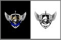 Skull head vector with soldier helmet and Wing badge logo template