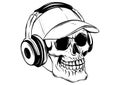 Skull with headphones listening to music drawing