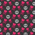 Skull, heart and crossbones seamless pattern