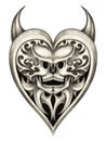 Skull heart devil tattoo.