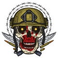 Skull In Helmet. T-shirt Print Concept. Soldier Skull. Vector Illustration.