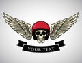 Skull Helmet Wings Logo Template. Vintage Motorcycle Design for T-shirt Graphics. Biker and Motorcycle Emblem. Vector Illustration