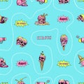 Skull, ice cream and circus attributes - vector seamless pattern.